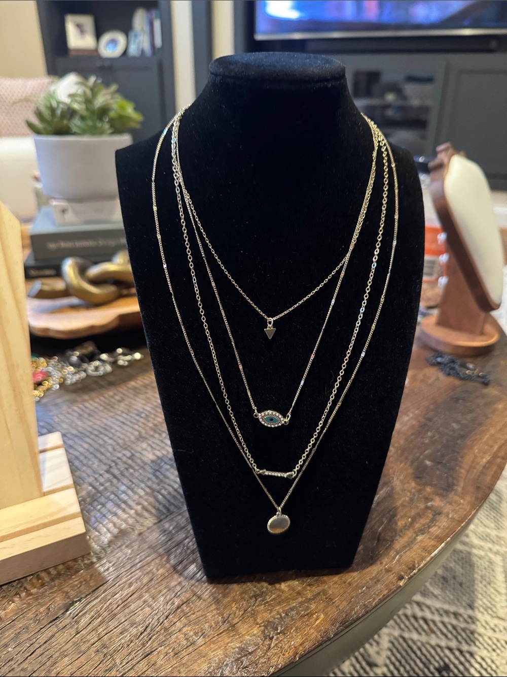 American eagle Layered Silver Multi-Charm Necklace with Turquoise Accent